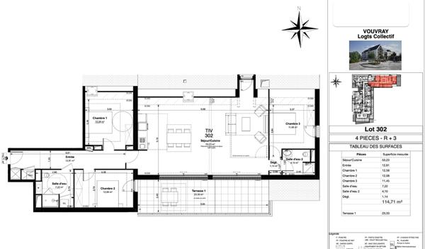 Appartement Vouvray 4 pièce(s) 115m2 + Terrasse 25m2 + 3 parking