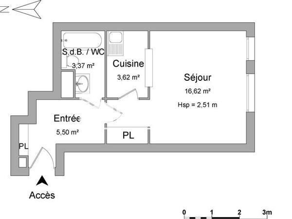 Location Studio 29.11 m² - CHATEAU C Echirolles 38130