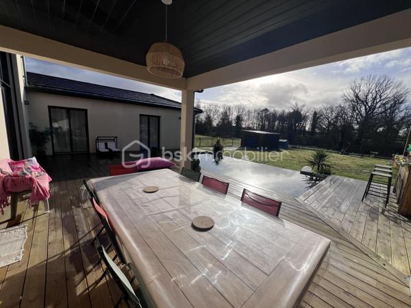 MAISON CONTEMPORAINE                      PROCHE DE COUTRAS                    HABITATION ET ACTIVITÉ LIBÉRALE 

Découvrez ce charmant havre de paix situé dans le quartier pavillonnaire proche de Coutras. Cette maison contemporaine de 190 m², nichée
sur un magnifique terrain de 1705 m², vous offre une vie paisible en pleine campagne.

Avec ses 8 pièces, un vaste séjour de plus de 60m2 , une cuisine aménagée et équipée , séparée par une grande verrière , ses 4/5 chambres  possible ,
dont une suite parentale avec une salle de bains et son dressing, 1 salle d'eau et un toilette séparé . Le cellier / buanderie , très bien pensé et
équipé , offrant de nombreux rangements . Cette maison vous accueille avec un style moderne et confortable.

Un espace dédié à une activité de garde d'enfants de plus de 40m2 , composé d'une salle de jeux , d'un toilette et de 2 espaces de repos sont
actuellement une source de revenus et pourrait devenir votre prochain lieu de travail ou bien une future chambre d'hotes . 

Les extérieurs ne sont pas en reste avec une terrasse orientée plein Sud, une piscine à débordement carrelée pour des moments de détente
ensoleillés. Un très parking pour plusieurs véhicules , sans oublier un carport attenant à la maison et 1 box pour plus de commodité. Profitez
d'une vue dégagée et d’un environnement calme.

La maison est équipée de la climatisation et d'un système de chauffage individuel par aérothermie (PAC air/air ) simple et économique . La
gare de St Seurin sur l'Isle et plusieurs lignes de bus sont à proximité, offrant un accès pratique aux transports en commun.

Ne manquez pas cette opportunité coup de cœur et venez la découvrir .
La taxe foncière s'élève à 933 €. Contactez Jean Noel Castaner pour plus d'informations