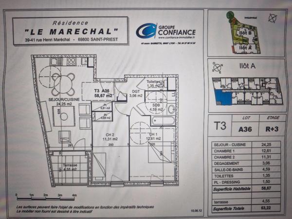 Appartement à vendre 3 pièces SAINT PRIEST (69) DERNIER ETAGE / GARAGE