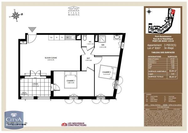 Appartement à louer 3 pièces 62.65m²