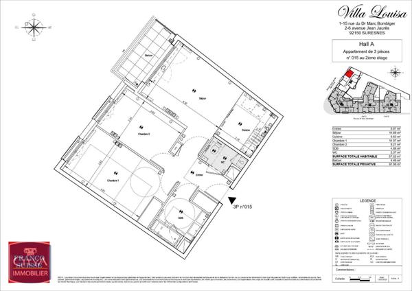 Appartement à louer 3 pièces 57.52m²
