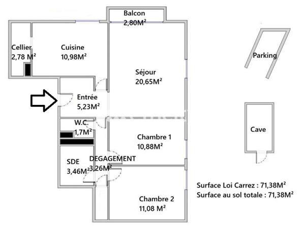 Appartement 3 pièces - 71 m²