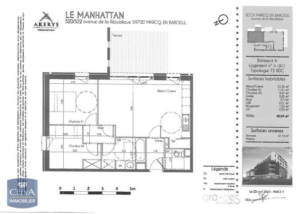 Appartement à louer 3 pièces 60.69m²
