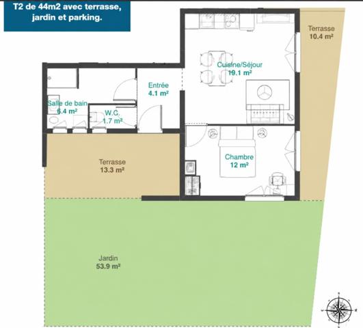 Appartement Pau 42.77 m²