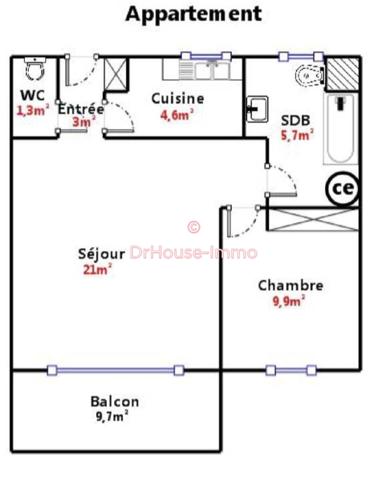 Appartement à vendre 2 pièces de 45 m²