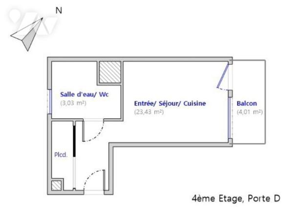 63 quai de Valmy-PARIS 75010, studio de 26,46m² au 4ème avec terrasse de 4m² vue canal Saint-Martin.