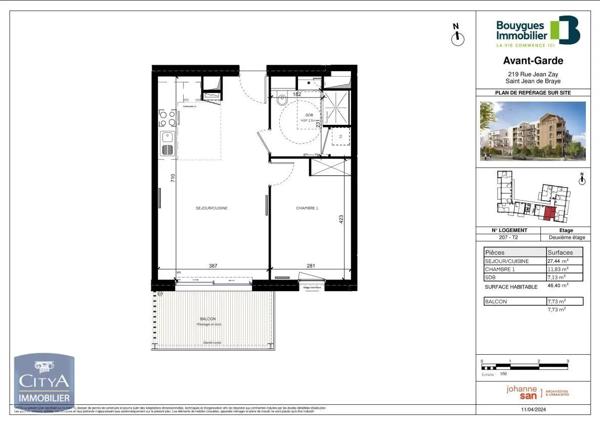 Appartement à louer 2 pièces 46.4m²