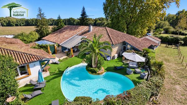 Ensemble immobilier d'exception de 380 m² hab. , piscine, dépendances et revenus locatifs Riviere saas et gourby