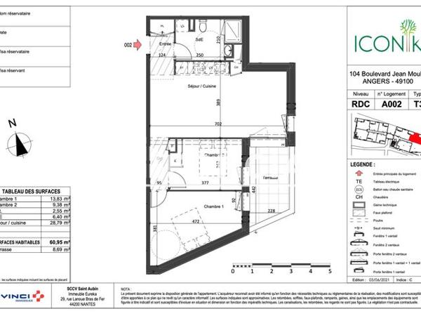 Location Appartement 3 pièces 61 m² - 104 BOULEVARD JEAN MOULIN Angers 49100