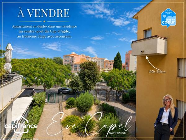 Appartement à vendre 2 pièces LE CAP D'AGDE (34), DUPLEX avec balcon au centre port.