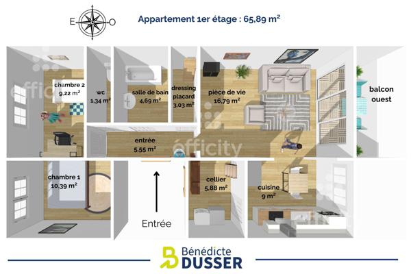 Appartement 3 pièces - 66 m² Exclusivité efficity