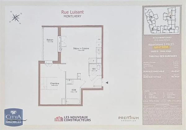 Appartement à louer 2 pièces 44.49m² Montlhéry (91310)