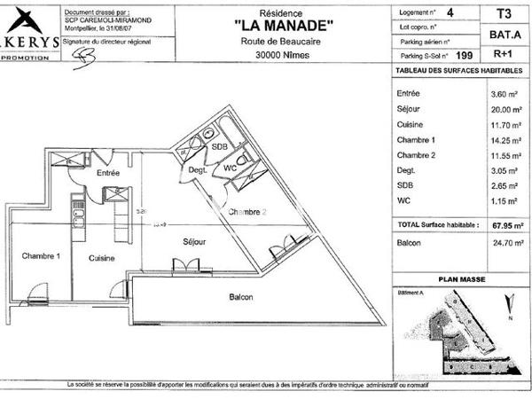 Location Appartement 3 pièces 67.95 m² - 54 ROUTE DE BEAUCAIRE Nimes Cedex 30000