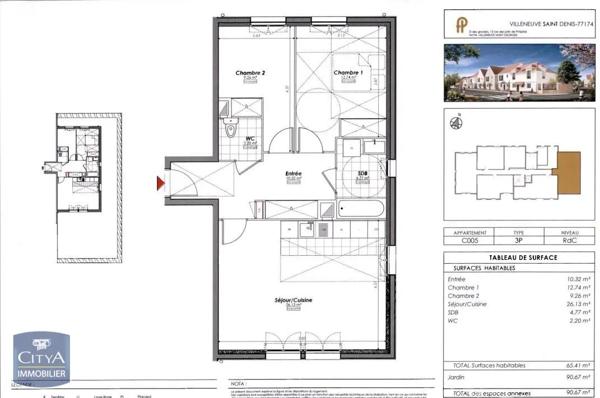 Appartement à louer 3 pièces 65.41m² Villeneuve-Saint-Denis (77174)