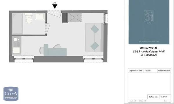 Appartement à louer 1 pièce 18.87m² Reims (51100)