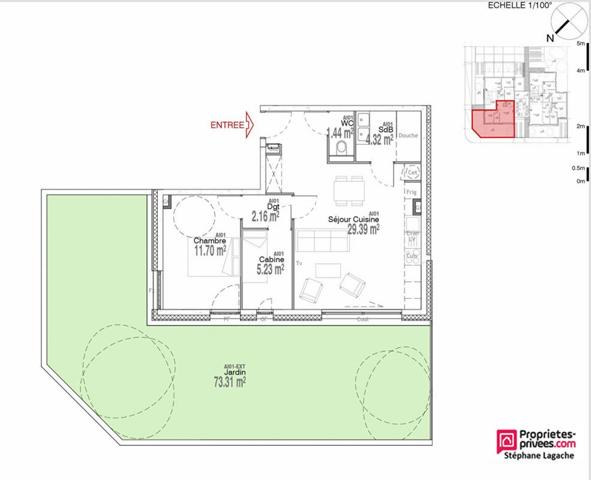 Appartement Le Touquet Paris Plage 2 pièce(s) cabine de 54 m2 avec jardin 73m²