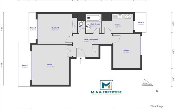 Appartement à vendre    3 pièces • 60,51 m2 Nice