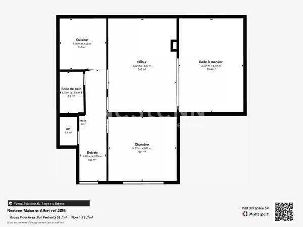 Appartement 2P/3P de 53 m2 avec cave et box fermé