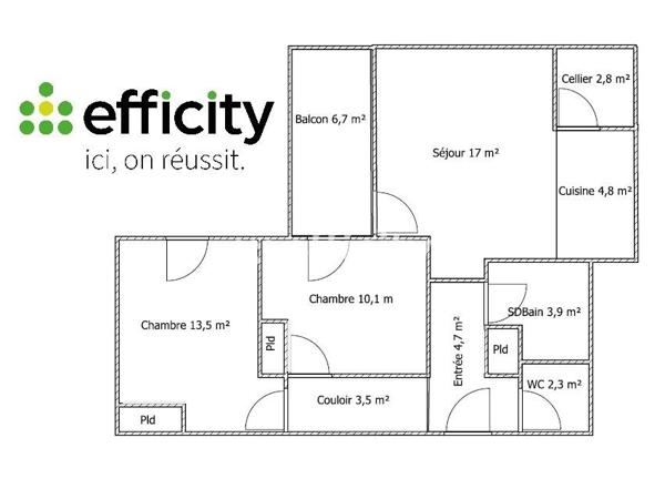 Appartement 3 pièces - 64 m² Exclusivité efficity