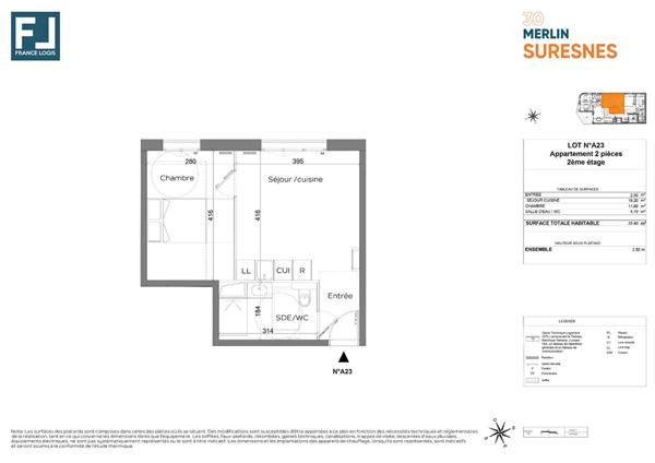 Appartement Suresnes 2 pièce(s) 35.8 m2 FRAIS DE NOTAIRE OFFERTS