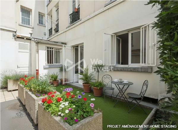 PARIS 18e – 2 PIÈCES 33,51 M² – REZ-DE-CHAUSSÉE SUR COUR – EXTÉRIEUR D’ENVIRON 10 M² – POTENTIEL PROFESSION LIBÉRALE