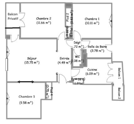 Appartement à vendre 4 pièces 65 m² Melun
