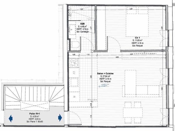 Appartement Type 2 refait à neuf au 1er étage sur rue