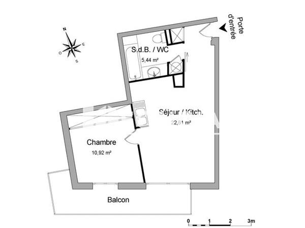 Location Appartement 2 pièces 38.97 m² - 13 TER ALLEE PIERRE SIMON Clichy Sous Bois 93390