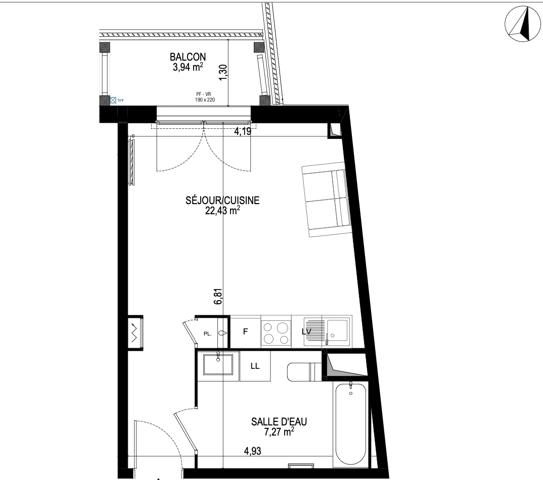 Studio à vendre 29,58 m² Monteux