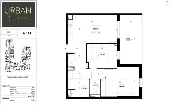 Appartement 3 pièces 62.07 m2