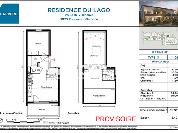 Location Appartement 3 pièces 61.7 m² - 32 ROUTE DE VILLENEUVE Roques 31120