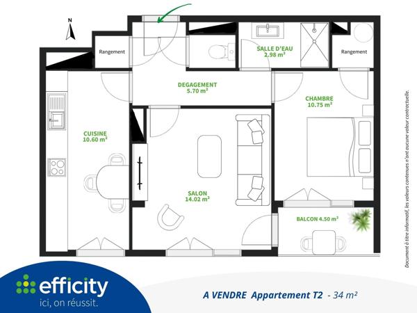 Appartement 2 pièces - 46 m² Exclusivité efficity