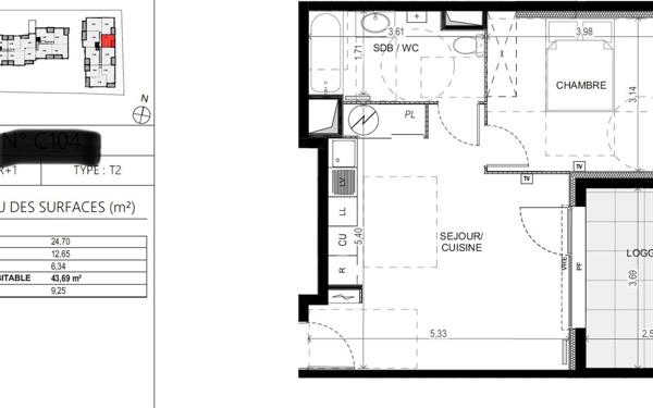 Appartement à vendre    2 pièces • 43,69 m2 Garons