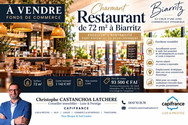 Charmant Restaurant de 72 m² à Biarritz
