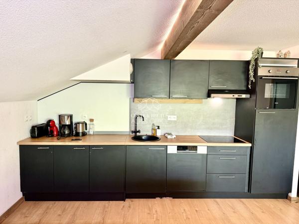 Saint-Gervais-les-Bains, appartement duplex T3 + cabine, 74 m² total, 68 m² habitables, balcon, parking, casier à skis, piscine et billard.