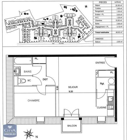 Appartement à vendre 2 pièces 48.65m²