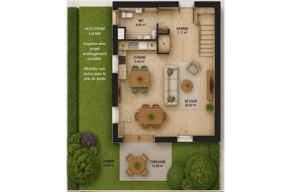Maison jumelée 91 m² + jardin + terasse+ garage  à vendre 4 pièces HOLTZHEIM (67)