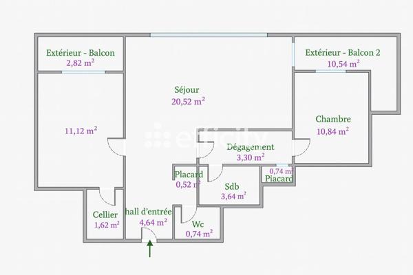 Appartement 2 pièces - 59 m²
