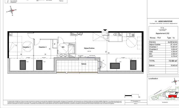 Appartement Pornic 3 pièce(s) 72.89 m2 BALCON DE 10.40 EXPO S / E