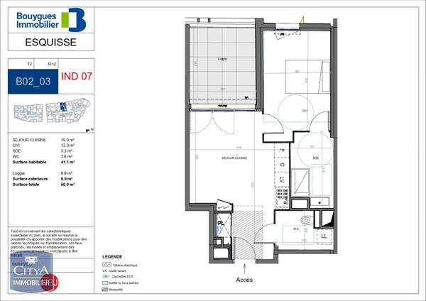 Appartement à louer 2 pièces 41.01m²