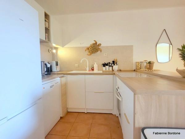 Appartement de 42 m2 rénové, avec jardin, deux climatisations, une chambre, une chambre cabine, une buanderie, un salle d'eau, loggia terrasse, place de parking