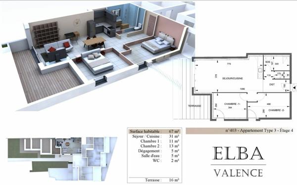 Appartement à vendre    3 pièces • 67 m2 Valence