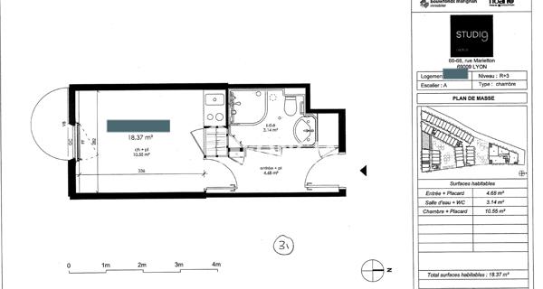 À vendre Studio 18 m² - Lyon 69009
