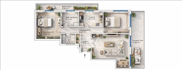 APPARTEMENT 3 PIECES CANNES CENTRE AVEC VUE MER