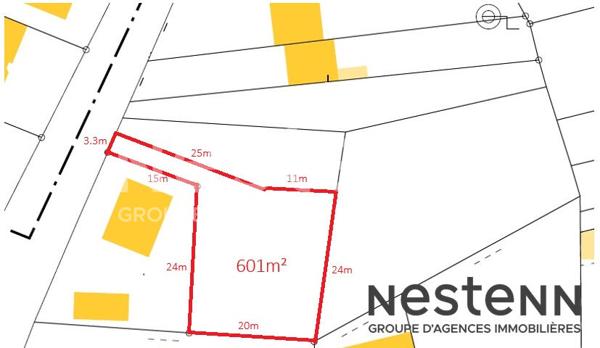 Terrain constructible de 601m² avec un belle façade de plus de 20m libre de constructeur en campagne de Trignac