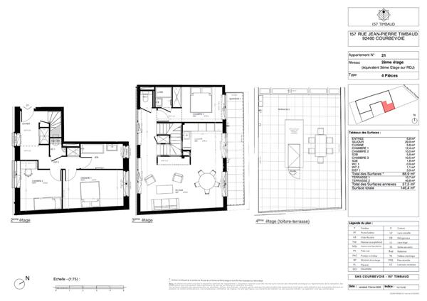 Courbevoie appartement duplex neuf à vendre 4 pièces dernier étage terrasse rooftop de 47m²
