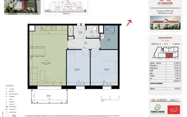 Appartement à vendre    3 pièces • 64,50 m2 Berck