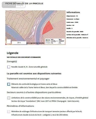 Achat - Terrain de loisirs, bois, étangs Le Mans 72000 1280 m 2