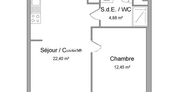 Location Appartement 2 pièces 39.73 m² - Rouen 76100